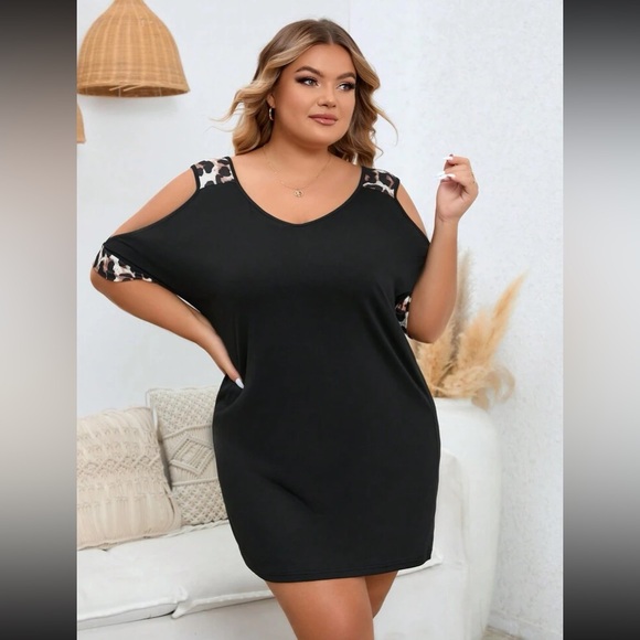 🆕 Black & Leopard Cold Shoulder Dress!!! - Picture 1 of 6